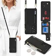 [Cavor] for Samsung Galaxy A53 5G Case Wallet with Strap, A53 5G Leather Zipper Pocket Card Holder - Black