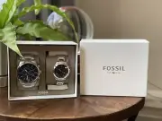 Fossil BQ2469SET Black Silver Men And Woman Watch Set