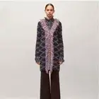 NWT Tory Burch Tweed Trim Long Cardigan Size S Navy Fringe Knit $898 #2K501