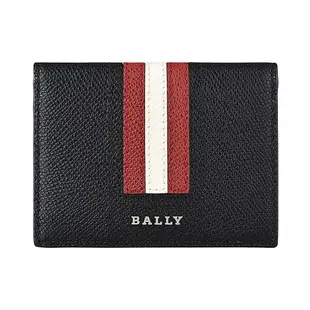 BALLY TALDER銀字LOGO紅白紅/黑白黑條紋牛皮6卡對折卡片名片夾(兩色)