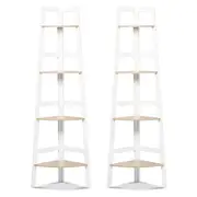 2x 4 Tier Ladder Shelving Unit Display Stand Book Rack Corner Storage White