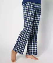 MUK LUKS Lumberjack Lounge Butter Knit Leg Lounge Pant Blue/Lime Check 1X A62555