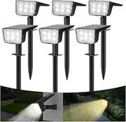 RGEEK Solar Spot Lights Outdoor: 6 Pack Solar Lights Outdoor Waterproof, 2 Lighting Modes(Warm Light and Cool White) Garden Solar Lights for Landscape Pathway Garden Porch Yard Pool