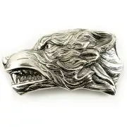 German silver belt buckle Grey Wolf, Handmade wolf head german silver buckle