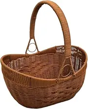 Parliky Handmade Woven Vegetable Storage Basket Multi Functional Picnic Fruit Picking Basket Durable Material for Grocery Shopping Household Organization