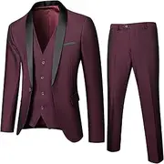 [Generic] Men's 3 Piece Tuxedo with Stretch Fabric Slim Fit Solid Tuxedo Set for Business Suit Jacket Vest Pants for Men
