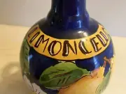 VIETRI ITALY Art Pottery Limoncello Bottle Yellow Lemons Cobalt Blue 8" MINT