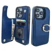 for iPhone 15 Pro Wallet Case with Card Holder, 360° Rotation Ring Blue