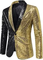 [HEYDHSDC] Mens White Sequin Glitter Blazer One Button Peak Collar Tuxedo Jacket Wedding Groom Party Prom Stage
