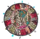 18" Indian Handmade Round Patchwork Home Decorative Black Floor Cushion Cover