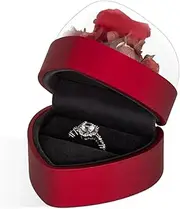 [Generic] Engagement Ring Box for Proposal Promise, Eternal Flowers Rose Gifts for Valentines' Day, Heart Shaped Red Ring Box