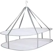 Collenatsy Foldable Sweater Dryer Grey - Clothes Airer with 2 Levels with Hooks, 77 x 61 cm Flat Surface for Wool Sweaters & Swimsuits, Mesh Drying Rack