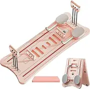 Foldable Pilates Board – Multifunctional Pilates Reformer Set with Ab Roller Wheel, Elbow Support & Resistance Bands, Abdominal Trainer for Home Fitness Workouts Pink