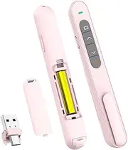 USB Type C Wireless Presenter Remote Presentation Clicker, Volume Control PowerPoint Clicker with Red Pointer Long Range PPT Clicker Slide Advancer for Mac PC Laptop Computer (Pink)