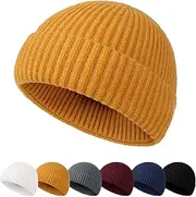 [Hebenie] Beanie Hat Men - Fisherman Beanie Trawler Beanie Knitted Cuffed Winter Hat Skullcap Gifts for Men UK