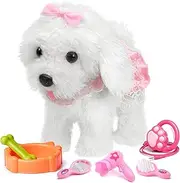 OR OR TU Walking Barking Toy Dog with Remote Control Leash, Plush Puppy Electronic Interactive Toys for Kids, Shake Tail,Pretend Dress Up Realistic Stuffed Animal Dog Age 3 4 5+ Years Old Best Gift
