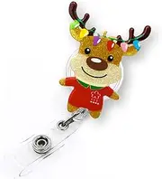 Cute Reindeer Boy Christmas Badge Reel Retractable for Nurse Nursing Medical Worker & Teacher | Pediatric Nurse Holiday Badge Holder with Alligator Clip & 24” Durable Nylon Retractable Cord | Acrylic