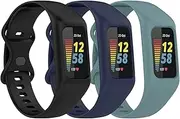 Gheper 3 Pack Soft Watchband Compatible with Fitbit Charge 6, Charge 5, Charge 4, Charge 3/3SE Silicone Wristband All-round Protective Band Replacement Bracelet Strap