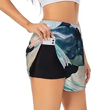 [GaxfjRu] Cute Dolphin Jumping Print Women's Running Shorts High Waisted Running Shorts Pocket Sporty Gym Elastic Short