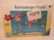 WORLD MAP Ravensburger Kids Puzzle, NEW SEALED, 60 Pieces, 4+ ( Torn Plastic)