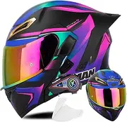 Bluetooth Full Face Motorcycle Helmet Unisex-Adult Off Road Moto Street Bike ATV Helmets DOT Approved Modular Motorcycle Helmet for Men and Women