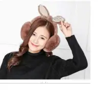 在飛比找momo購物網優惠-【zidood】韓風 絨毛兔耳朵耳罩-棕色(雜誌款 保暖耳罩