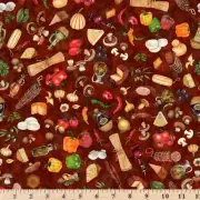 Sizzle and Spice Food Toss Brown Fabric Dan Morris Half Yard Continuous Cut