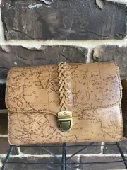 NWT Patricia Nash Bellizzi Leather Crossbody Signature Map Tan Light Brown