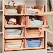 5 Pack Folding Closet Organizers Storage Box, Stackable Plastic Storage Baske...