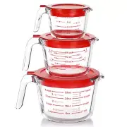 6 Pcs Glass Measuring Cups with Lids Set, 1-Cup, 2-Cup, 4-Cup Measuring Jugs ...