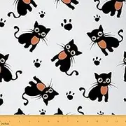 Feelyou Cat Fabric by The Yard, Cats Print Upholstery Fabric for Chairs,Cute Kitten Animal Footprints Cat Lover's Gift Black and White Decorative Waterproof Outdoor Fabric, 1 Yard,