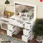 Dressing Table Vanity Large Mirror Dresser Makeup Desk With 7 Drawers Storage
