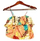 Forever 21 Women's Yellow Peach Turquoise Red Floral Ruffle Strappy Crop Top S