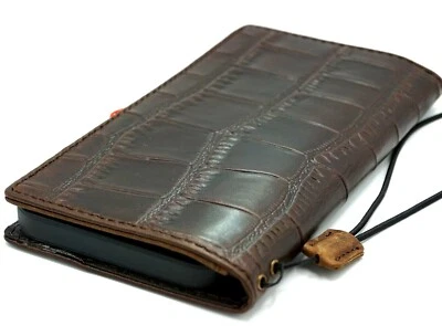 Genuine Leather Case For Iphone 16 15 14 13 12 Pro Max Wallet Book Crocodile Art