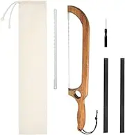 RdjEokf Serrated Bread Bow Knife, Stainless Steel Bread Cutting Tool, Sourdough Slicer Knife, with Wooden Handle, Storage Bag, Removal Tool and 1 Spare Blade, for Sourdough Loaf Baguettes (01)