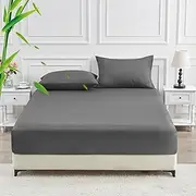 LINENOVA Bamboo King Fitted Sheet 1 Piece Only- 2000TC Ultra Soft & Breathable - Ideal for Hot Sleepers - 16" Deep Pocket, Elastic Easy Fit - All-Season Comfort (King, Dark Grey)