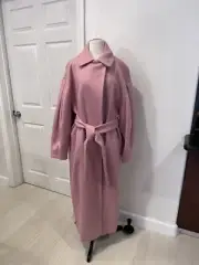 Topshop Women’s Long Coat Jacket Pink Sz 14 (US) PLUS SIZE OVERSIZED TIE UP