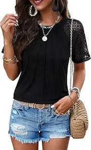 [AILLOSA] Women's Spring and Summer Casual Solid Color Round Neck Short-Sleeved Top