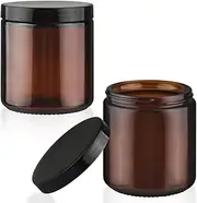 2 Pcs 500g/17oz Amber Glass Jars Empty Cosmetic Containers with Plastic Black Lids for Body Cream Lotion Spice Powder Liquid Sample