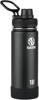 Takeya Actives 18 oz Vacuum Insulated Stainless Steel Water Bottle with Spout Lid, Premium Quality, Onyx
