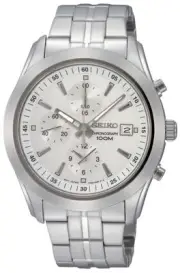 SEIKO Chronograph SNDA85 SNDA85P1 Mens White Dial 100m Stainless Steel Watch