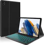 JUQITECH Backlit Keyboard Case for Samsung-Galaxy-Tab A8 10.5 2022 - Smart Soft Case with Bluetooth Keyboard for Galaxy Tab A8 10.5 SM-X200/X205/X207 Detachable Wireless Keyboard Tablet Cover, Black
