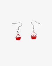 Red Love Heart Cupcake Hook Drop Earrings