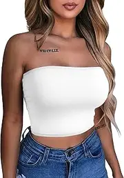 [LAGSHIAN] Women's Sexy Crop Top Sleeveless Stretchy Solid Strapless Tube Top