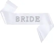 [Piriuuo] Bride Sash, White Bachelorette Sash Bridal Shower Sash with Rhinestones Wedding Party Supplies Gifts Favors