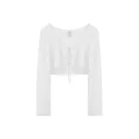 在飛比找momo購物網優惠-【WAVE SHINE】方領短版雪紡外套-二色(H5WF00