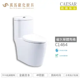 CAESAR 凱撒 省水單體馬桶C1364/C1464 金級省水、SIAA抗菌便座、簡約時尚 不含安裝