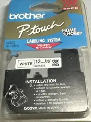 Brother M-K231 P-Touch Electronic Labeling System Black On White Tape 1/2"