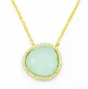 STERLING SILVER 925 GOLD PLATED FINISH CHALCEDONY NECKLACE WITH CZ