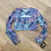 NWT Art Class Girls Multi Leaf Print Long Sleeve Rash Guard Swim Top Size XL